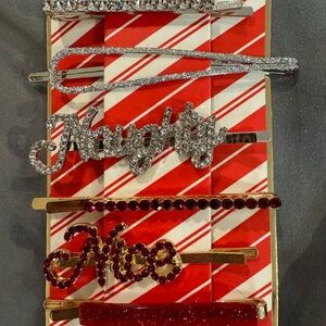 Festive Red and Silver Hair Clips Set